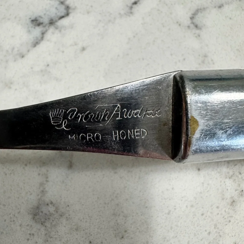 VINTAGE Crown Awards STEAK AND RIB Fork Bakelite Handle Micro‎ Honed Made Japan